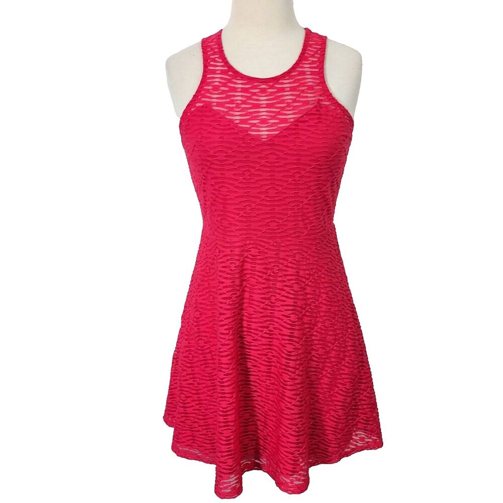 Material Girl Skater Fit Flare Dress Large Junior Burnout Flowy Sleeveless Pink